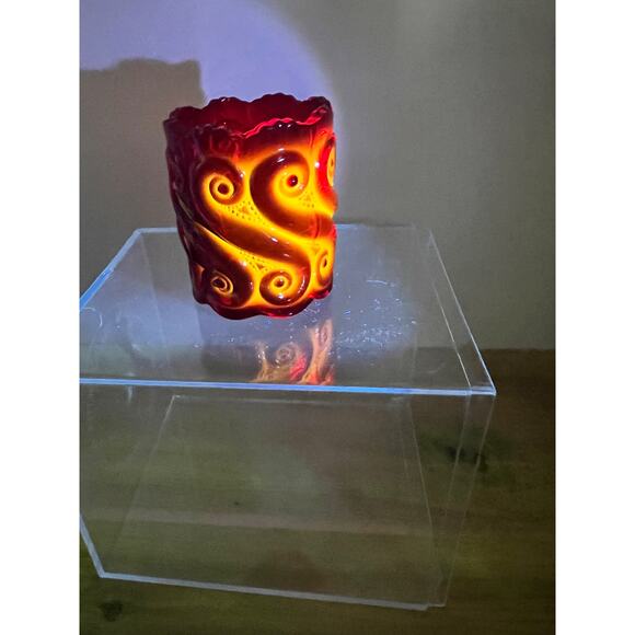 LG Wright Amberina Ruby Red Glass Toothpick Holder in the "S Repeat Scroll" - Picture 5 of 5